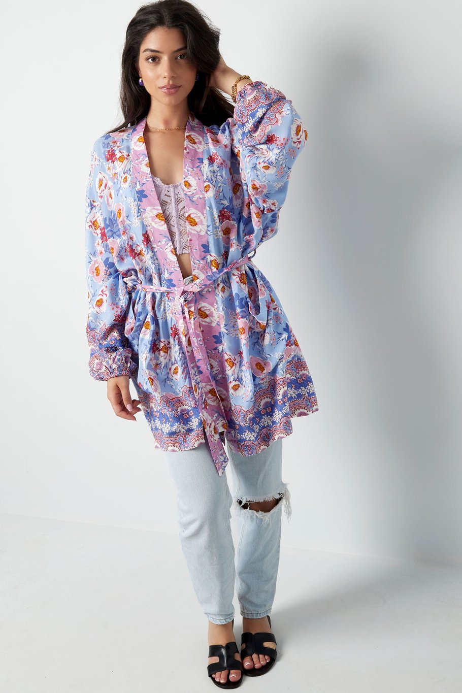 Kimono corto flores naranjas - multi Imagen3